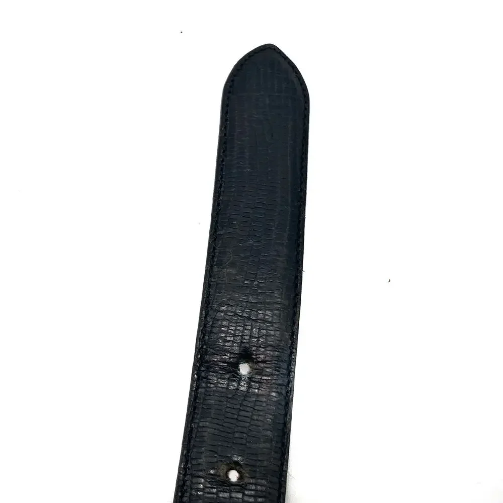 Vintage Italian Black Lizard Embossed Leather Belt Covered Buckle Ralph Lauren